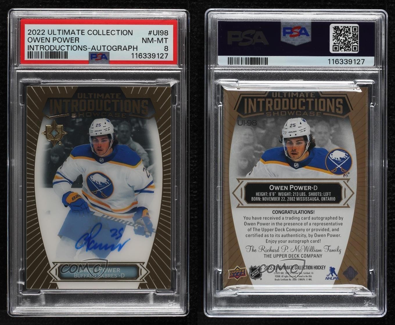 2022 Ultimate Collection Introductions Showcase Owen Power PSA 8 Rookie Auto RC view 3