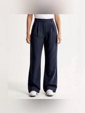 Abercrombie Fitch Sloane Tailored Wide-Leg Pants Trousers Navy Women's 12/31
