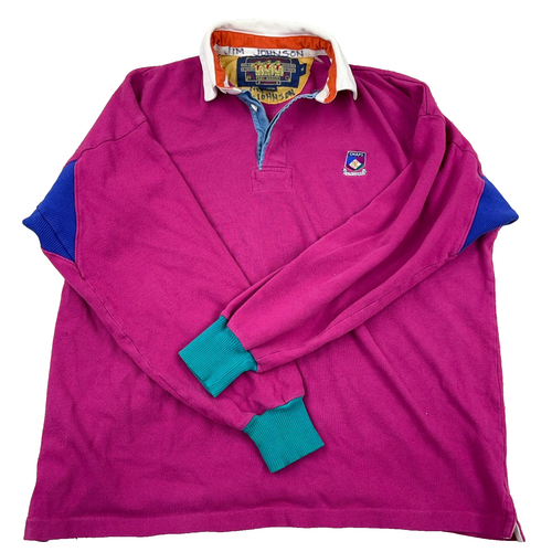 Camicia Rugby Vintage Chaps Ralph Lauren Uomo Rosa Media Anni 90 Boy Scout Tag Magenta