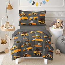 Toddler Bedding Set for Boys - 4-Piece Truck Bedding Comforter Set for Kids, ...