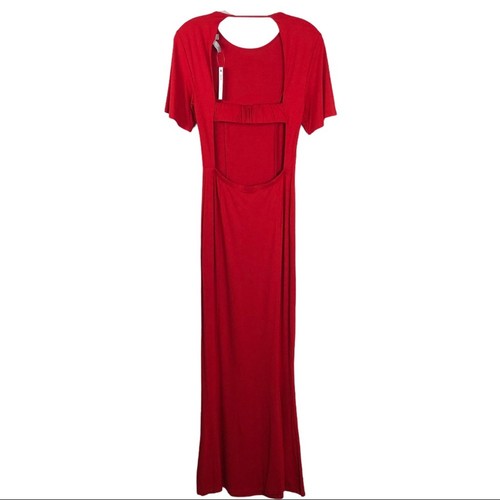 NEW ASOS red open back sheath stretchy holiday christmas maxi dress 4 tall - Picture 2 of 9
