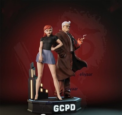 Jim Gordon & Batgirl Ver A 1/8 3D Printed Unpainted GK Model Resin Kit H26cm