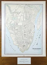 Vintage 1902 CHARLESTON SOUTH CAROLINA Map 11"x13" Old Antique Original CITADEL