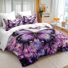 CCoutueChen Purple Butterfly Comforter Set Queen Size Chic Flower Butterfly B...