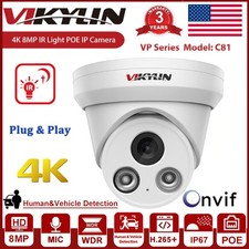 Vikylin 4K 8MP IP Camera IR Night Vision POE Audio Security Outdoor Onvif Wired