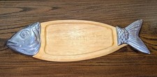 Aluminum & Wood Fish shaped Serving Platter T...