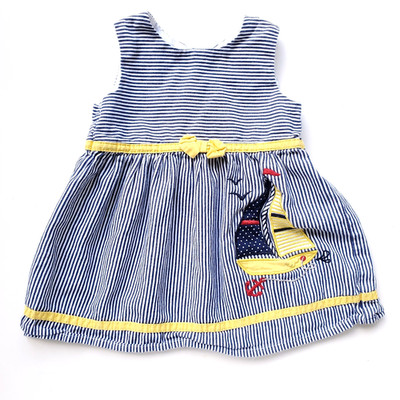 Toffee Apple Dress Girl 9 Month Blue Nautical Stripe Sailboat Preppy Retro Beach