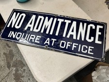 VTG NO ADMITTANCE Porcelain Sign White on Cobalt Blue 10
