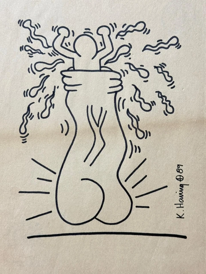 Dibujo Keith Haring (Hecho a Mano) Papel Muy Bien Conservado Firmado y Precintado Foto 2 de 4