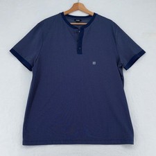 Express Performance Henley Shirt Blue Micro Pattern Short Sleeve Mens Size L