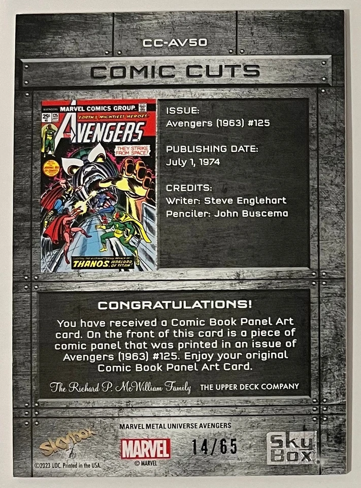 MARVEL COMIC CUT - 2023 - METAL UNIVERSE AVENGERS - CC-AV50 - 14/65 - AV #125 - Image 2 of 4