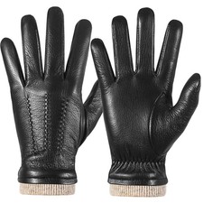 Winter Leather Gloves for Men - Cashmere Lined Touchscreen Driving Gloves