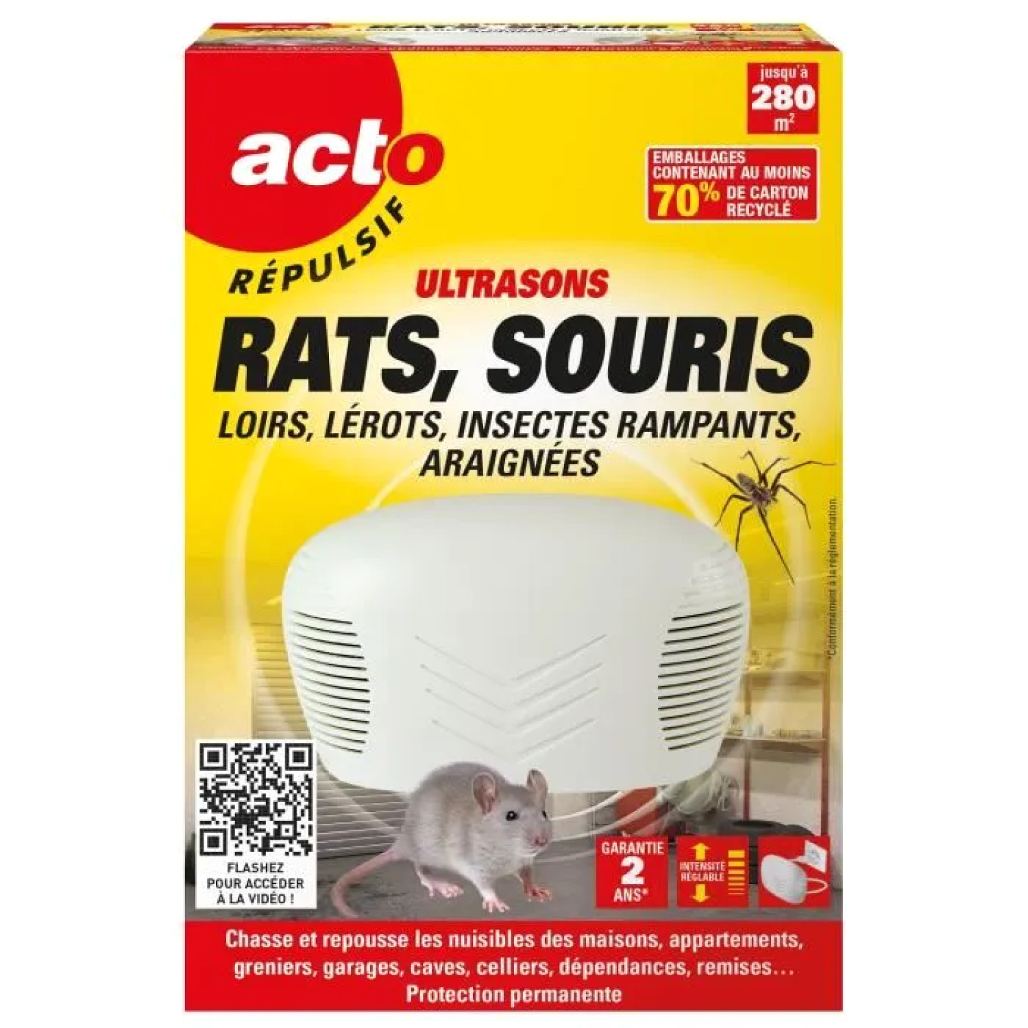 Répulsif ultrasons ACTO 280m² pour éliminer les rats et souris de la maison