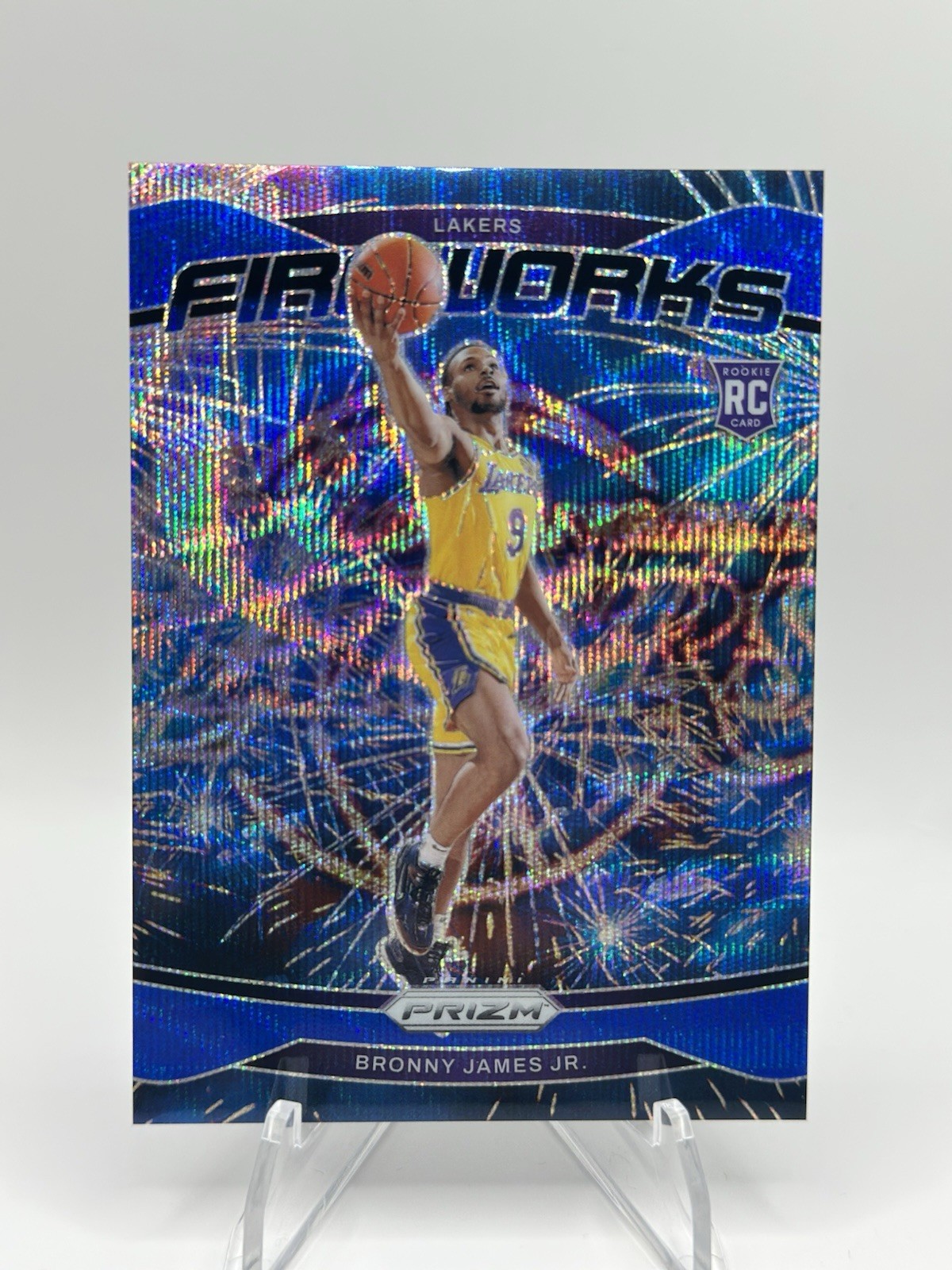 2024-25 Panini Prizm - Fireworks Bronny James #14 Blue Wave Prizm /175 (RC)