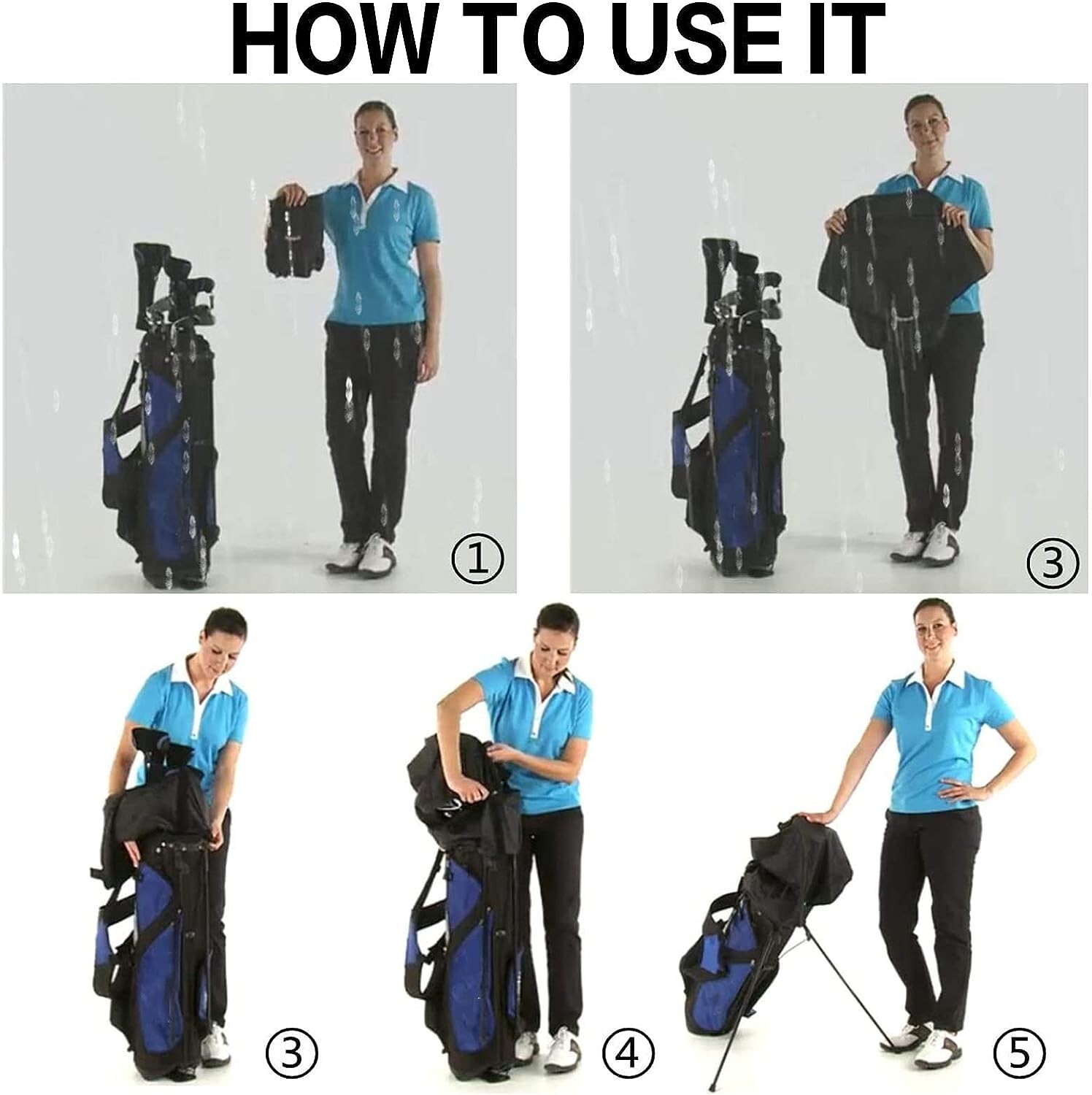 Golf Bag Rain Hood Cover Pack Black Rain Cape Umbrella for Golf Cart