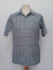 DAKS Green White Plaid Cotton Men's Casual Shirt Short Sleeves M