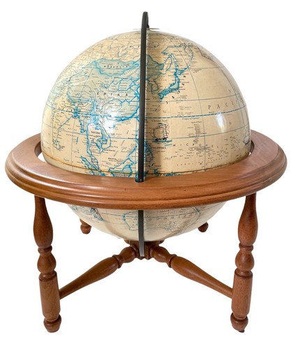 Vintage Rand McNally 12" Terrestrial Globe Full Meridian in a Wood Cradle Mount - Picture 4 of 5