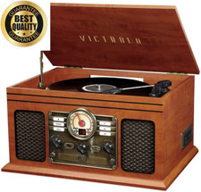 Victrola Nostalgic 7-In-1 Bluetooth Record Player  Multimedia Center with Built