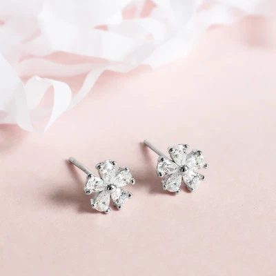 Kleine Ohrstecker Blume Sterling Silber 925 Zirkonia Blüte Ohrringe - Bild 1 von 4