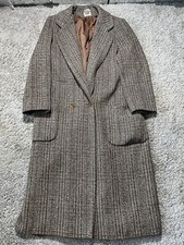 Vtg Cp Central Park Women's Brown Herringbone Tweed Double Breasted Overcoat 70s