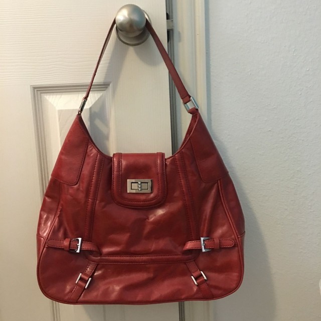 KATE LANDRY Red Leather SHOULDER BAG PURSE eBay