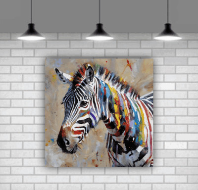 Leinwand Wandkunst buntes Zebra modernes Wohndekor gerahmt zum Aufhängen bereit
