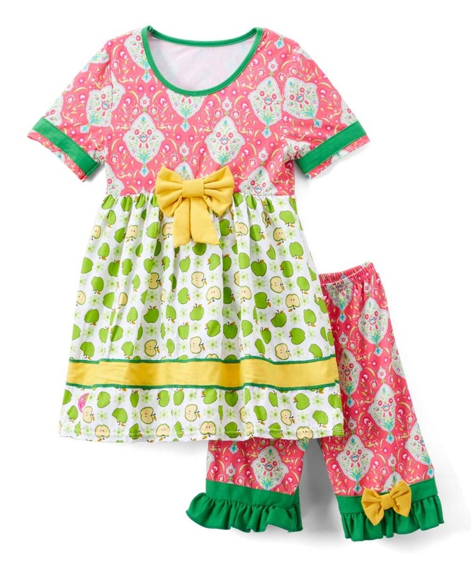 NEW Boutique Apple Girls Dress & Ruffle Shorts Back to School Outfit Size 2-3