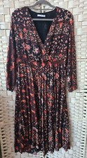 Size Large L MNG SUIT MANGO black orange paisley mock wrap pleated dress long sl
