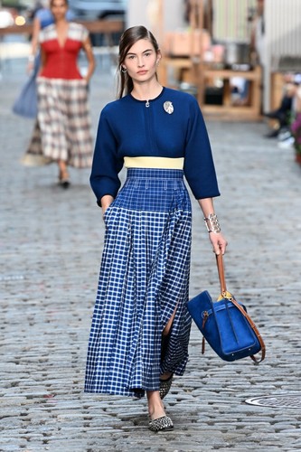 Jupe picnic à carreaux Tory Burch piste 14 Claire McCardell 698 $ neuve avec étiquette JLo soie