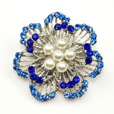 Blue flower Rhinestone brooches pearl Crystals flower brooch Pin Woman's Gift