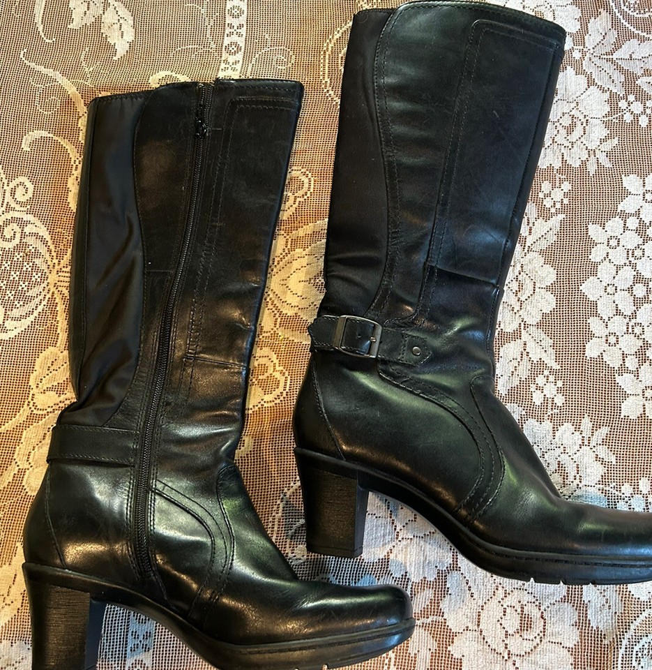 Clarks Womens Black Leather Knee High Boots Size US 7.5 eBay