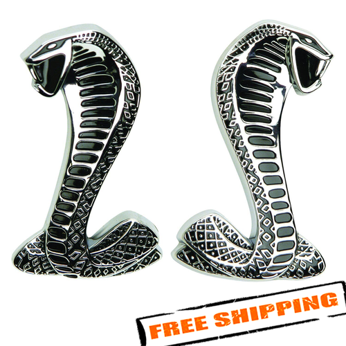 Cobra Snake Fender Emblems - Chrome & Red For 1994-2004 Mustang Cobra