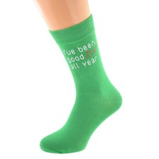 Fun I've Been Goodish Green Christmas Socks Size 5-12 X6N709