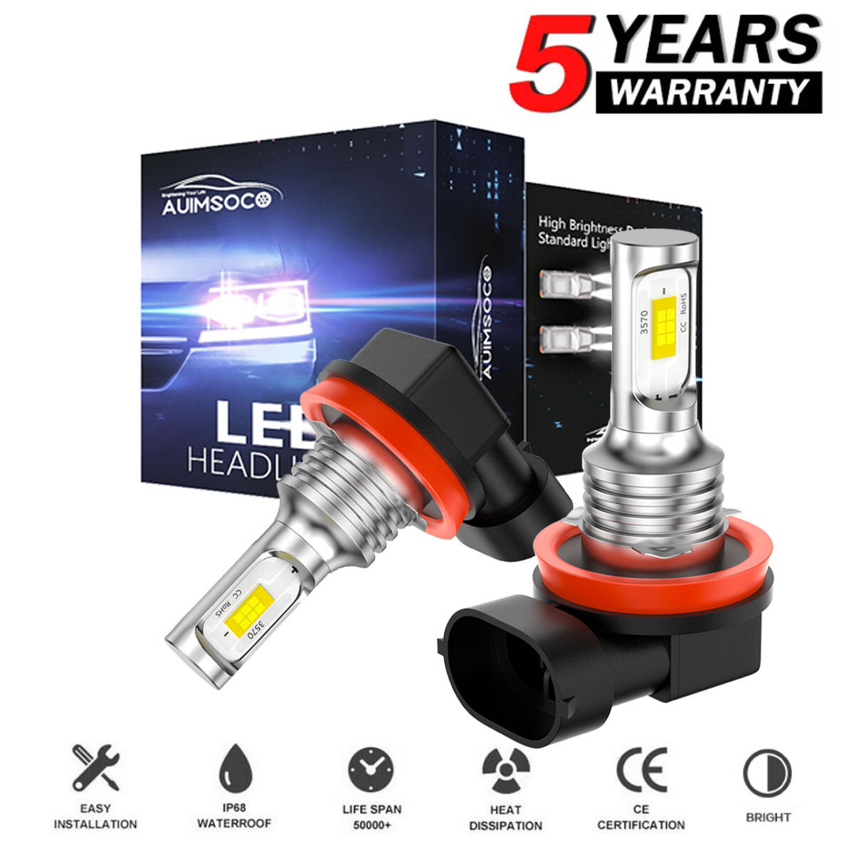 2pc H8 H16 H11 LED Fog Light Bulbs 6500K White High Power