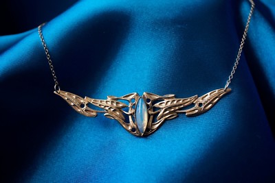 Costume Necklace Gold Art Deco Antique Art Nouveau Moonstone