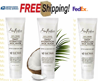 3 Packs Shea Moisture 100% Virgin Coconut Oil Daily Hydration Milk Mask 4oz ea.