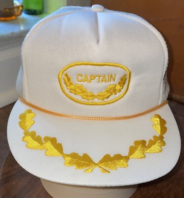 Captain With Patch Hat Cap Vintage White Adult Used Snapback