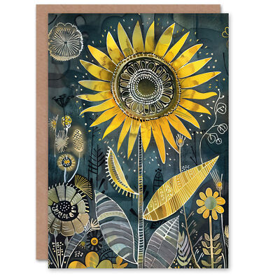 Grußkarte Mandala Muster orange blau Sonnenblumen Design blanko Geburtstag