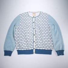 Courreges Paris Blue White Honeycomb Cardigan Sweater Womens 0, Small Vintage