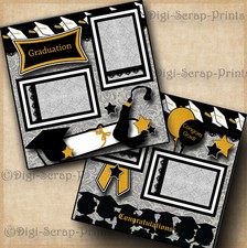 GRADUATION  2 pre-made scrapbook pages paper piecing layout school  DIGISCRAP