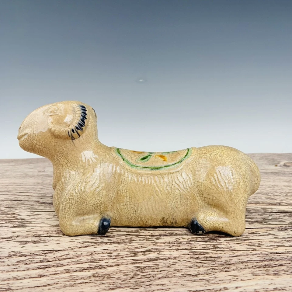 10" China manual Porcelain Song dynasty Tricolor sheep statue - Image 3 of 4