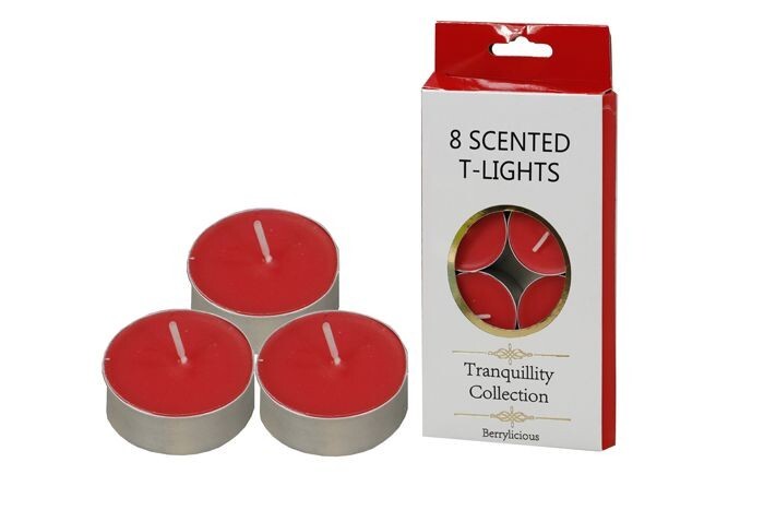 8 Tealight Candles Scented Berrylicious Tea Light Candle Wedding 4 hours burning