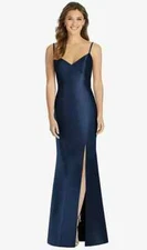 Alfred Sung Maxi Length Spaghetti Strap Mermaid Dress In Midnight Navy Size 10R