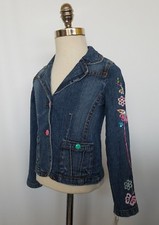 Guess Girls Denim Jean Jacket Floral Embroidered Sequin Size 6X NWT