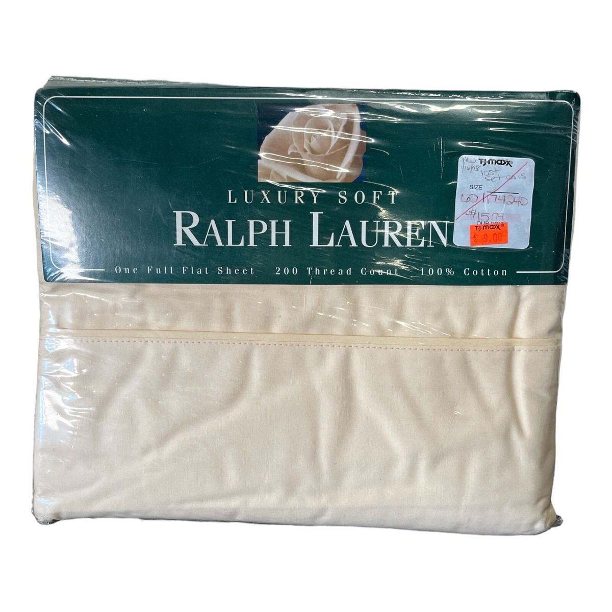 VTG Ralph Lauren One Full Size Flat Sheet 200 Thread 100% Cotton Lemon Cream