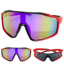 OVERSIZE WRAP AROUND Biker Cycling Shield SUNGLASSES Large Red Frame Purple Lens