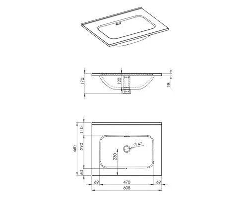 Jungborn Möbelwaschtisch 610 x 460 mm weiß glänzend ohne Hahnloch - Bild 3 von 3