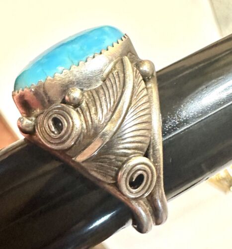 STERLING SILVER Navajo Daniel Martinez Turquoise Men’s Artist Signed DM 15.7 Gr - Picture 2 of 8