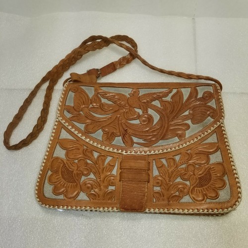 Hand Tooled Bird & Floral Embossed Mexico Brown Leather Purse Boho Western - Picture 10 of 12