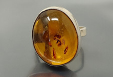 Vintage Sterling silver Yellow Honey Baltic Amber Oval band Ring size 6